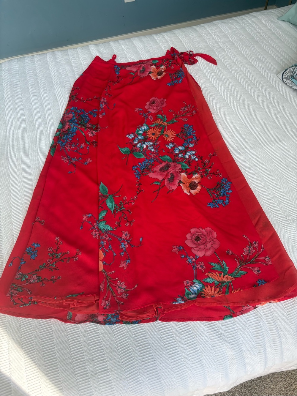 Lulu's Red Floral Maxi Wrap Skirt